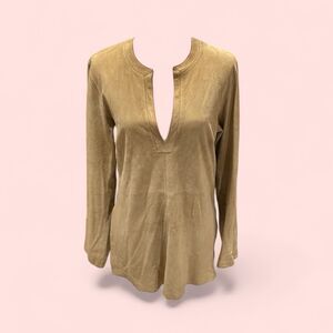 Y2k Beautiful Banana Republic tan camel suede deep v long sleeve tunic top